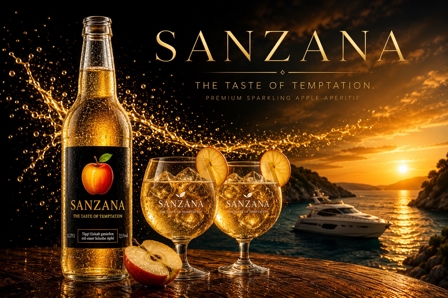 SANZANA aperitif moment with friends at sunset