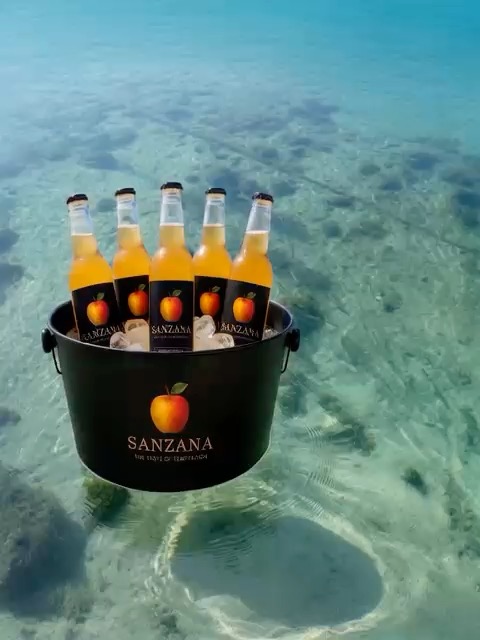 SANZANA bottles in a black ice bucket